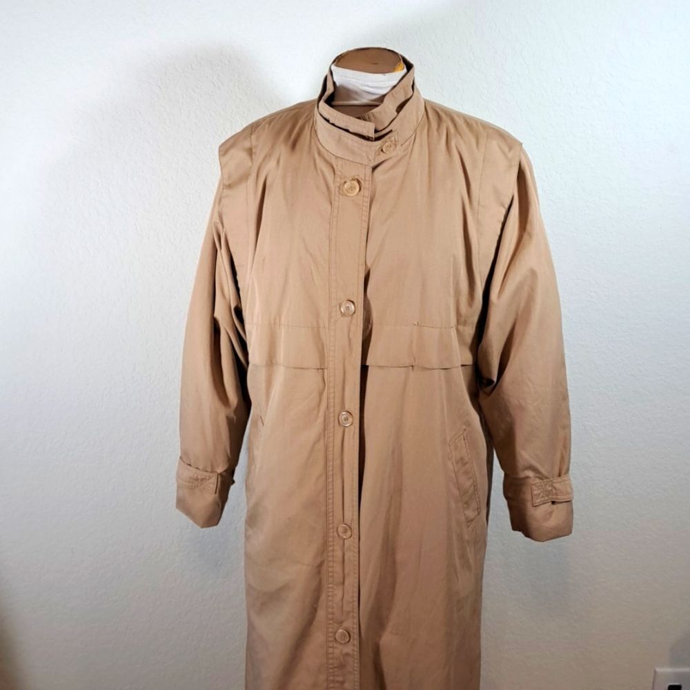 Classic Vintage Trench Coat Removable zipper Lining Pockets Funnel Neck Size 8